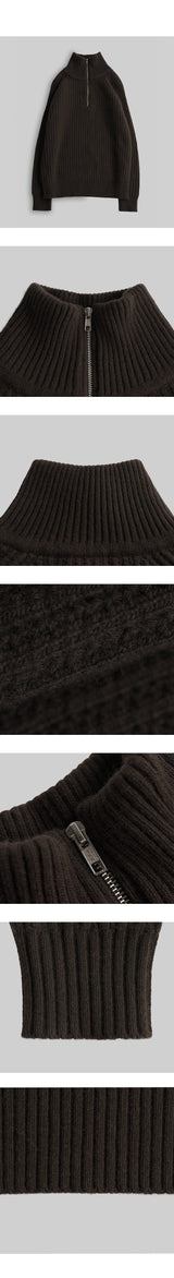 ウールハーフジップアップニット [Brown]