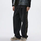 INCISION SIDE WRINKLE DENIM PANTS - BLACK/CAMO
