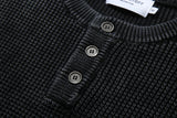 Pigment Washed Henley Neck Knit (BLACK)