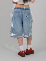 BASKETBALL DENIM HALF PANTS (LIGHT BLUE)