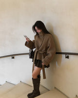 [ORIGINAL] Center Waist-Tie Wool Short Coat