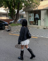 ケーブルVクロップニット