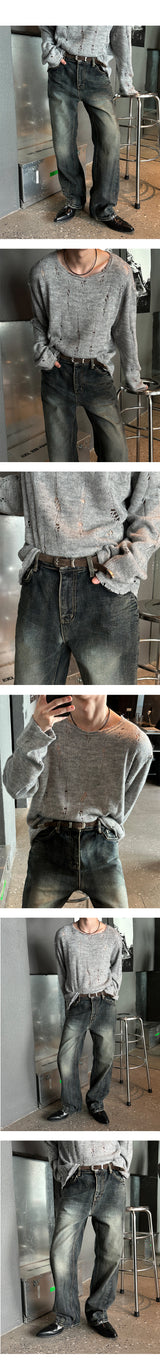 [F/W] Deep blue curve denim pants