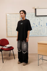 HIERARCHY STUDIOS Unruled - ブラックミラーワイドオーバーサイズTシャツ