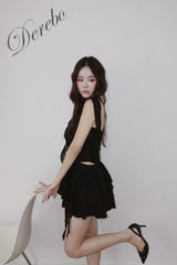 black rose frill halter neck skirt two-piece