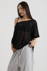 ニットワンショルダーTシャツ, Black