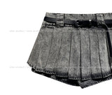(Belt set) シストーンプリーツデニムスカートパンツ