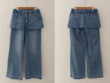 WRAP LAYERED BOOTS CUT DENIM PANTS