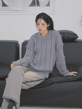 Retro-strip loose fit knitwear