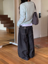ヤンナ ノンフェード ワイド ブラック デニム パンツ