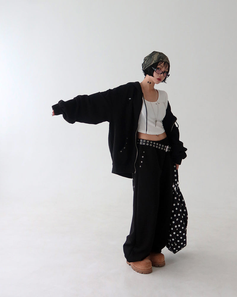Punching eyelet string wide pants