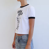 A MOTORCYCLE GIRL Ringer Crop T-Shirt (WHITE)