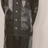 faux leather mix denim shirt_black