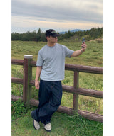 Back-banding raw denim pants