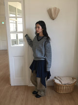 [MD Pick] カレンストライプⅤネックニット (3color)