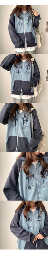 Bath Coloring Fleece-Lined Two-Way Hooded Zip-Up