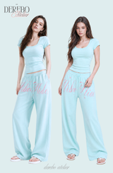 Taylor Mint Lettering Casual Wide Pants
