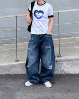 Part Blue Wash Distressed Denim