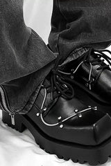 Black Leather Chunky Derby Shoes