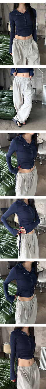 Shirring crop hood top(2color)