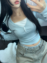 LAYERED SLIM GLAMOUR LONG SLEEVE T SHIRT 🩵🖤🩶3COLOR
