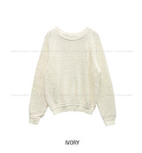 [Wool 20%] ドビーラインアルパカラウンドニット