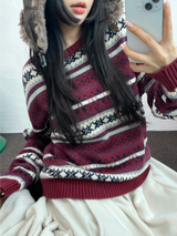 ノルディックスノーフラワーディアニット🦌❤💙🩶3COLOR