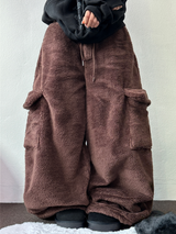 TEDDY BABY 🤎🐻🧸 OVER CARGO STRING FUR PANTS 💚🤎🖤🧡4COLOR