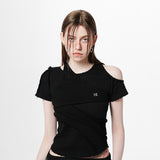 レイヤードオフショルダースリムTシャツ