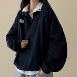 Sung high neck color scheme snap tab fleece anorak sweatshirt