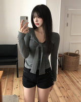Hina Shirring Tie Ribbon Long Sleeve