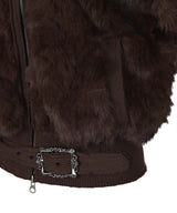 FAUX FUR BELT ZIP JACKET_BROWN