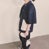 リバーステリーポケットデニムショートスリーブシャツ_ブルー