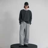 Layered Loose Waffle Henley Neck Long Sleeve Tee - FADE CHARCOAL