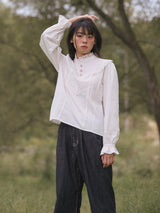 High-Neck Lace-Frill Blouse (Ivory)