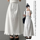 Pure Stripe Linen Banding Long Skirt