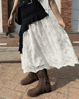  Cloud Mist Flower Lace Maxi Long Skirt (Ivory)