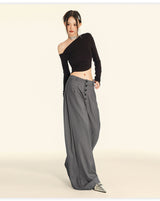 American Vintage Button Detail Clean Fit Wide Slacks