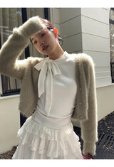 half turtleneck strap lace frill long-sleeve t-shirt