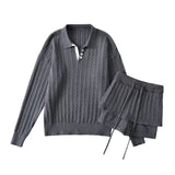 Twisted collar knit pants two-piece set