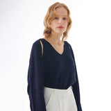 LINEN BOLERO KNIT CARDIGAN NAVY