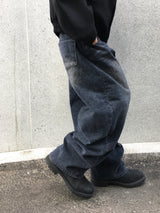 ミニットピーチフリースワイドデニムパンツ