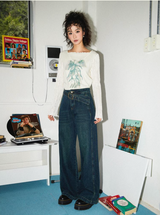 Three-color basic versatile and laid-back straight-leg wide-leg jeans
