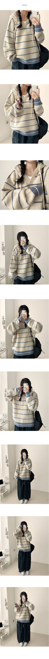 Foaming Stripe Dangara Boxy Fit Knit Hooded