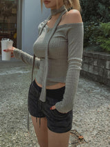 Linna Unbalanced Shoulder Scarf Long Sleeve