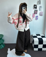 フリース🩷サイドピンタックロングワイドオーバーパンツ 💙🤎🩷🩶🖤5COLOR