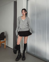 [wool 20%] ポールボタンディテールVネックニット