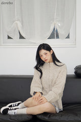 Multicolor high neck knitwear zip-up cardigan