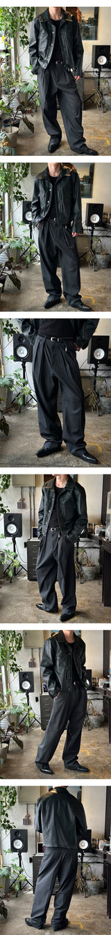 [F/W] ピンタックレザートラッカージャケット(3color)