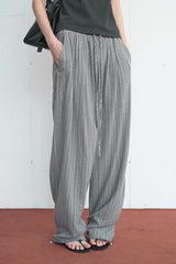 Ethnic Striped String Wide Pants (Khaki)